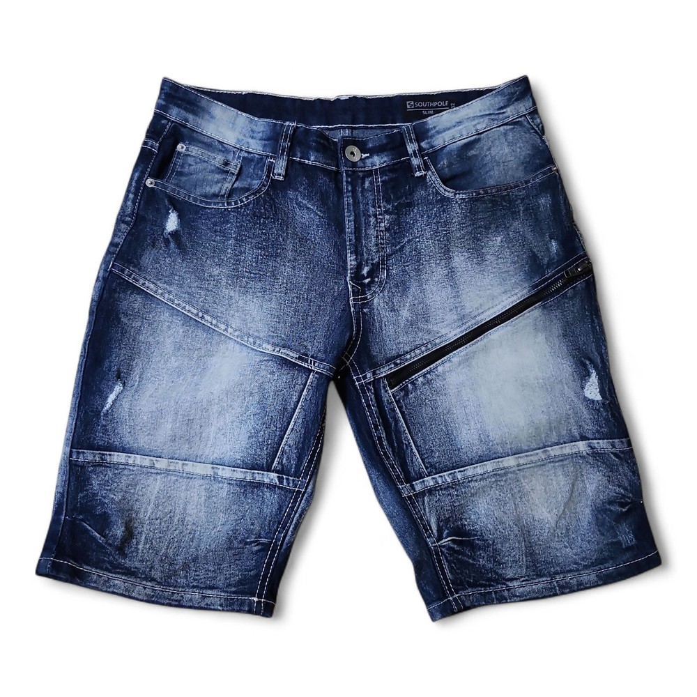 Vintage Y2K Southpole Acid Wash Denim Blue Jean Shorts Mens Size 32 Slim Zipper