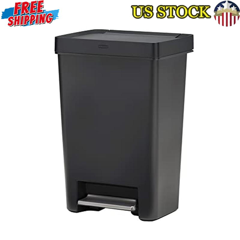 13 Gal Step-on Trash Can for Home Hands Free Modern Lid Lock Quiet Durable Resin
