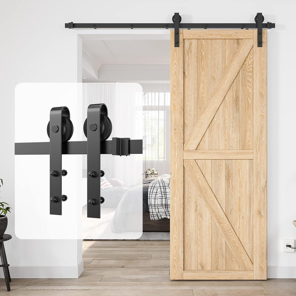 6ft Heavy Duty Sliding Barn Door Hardware Kit for Single Door Smooth Operation