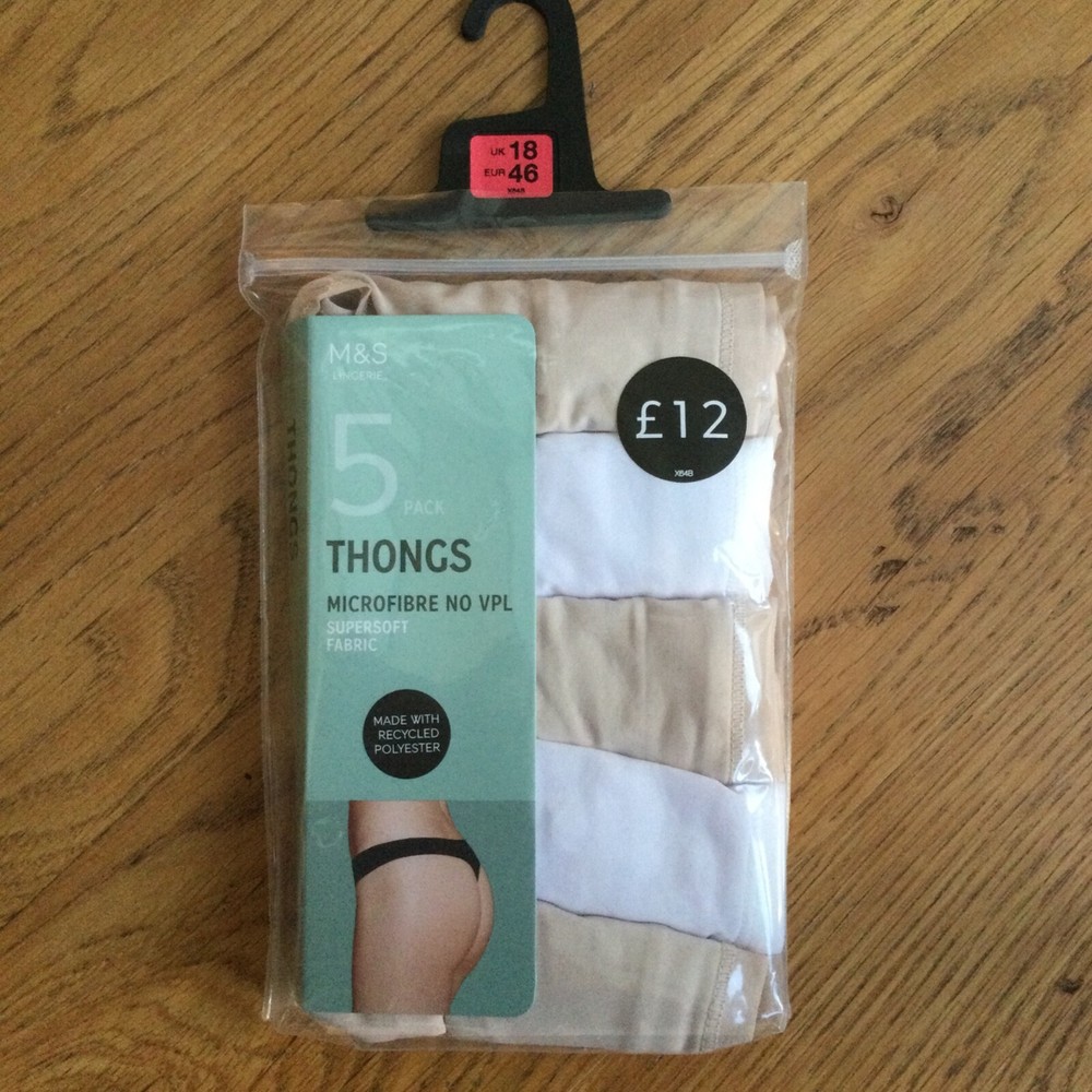 M&S Ladies 5 Pack Thongs Size 18 Nude & White Colours