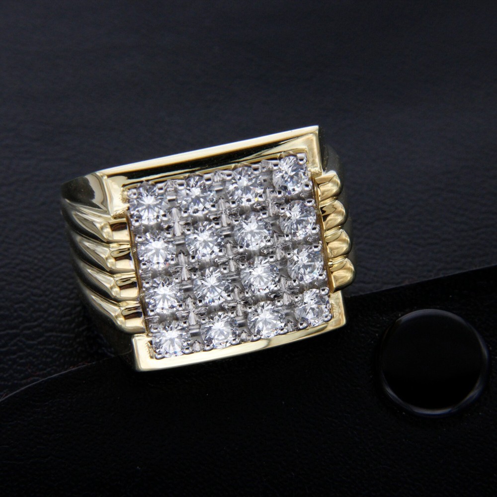 1.2Ct Round Natural Moissanite Men's Wedding Ring in 14K Yellow Gold Over