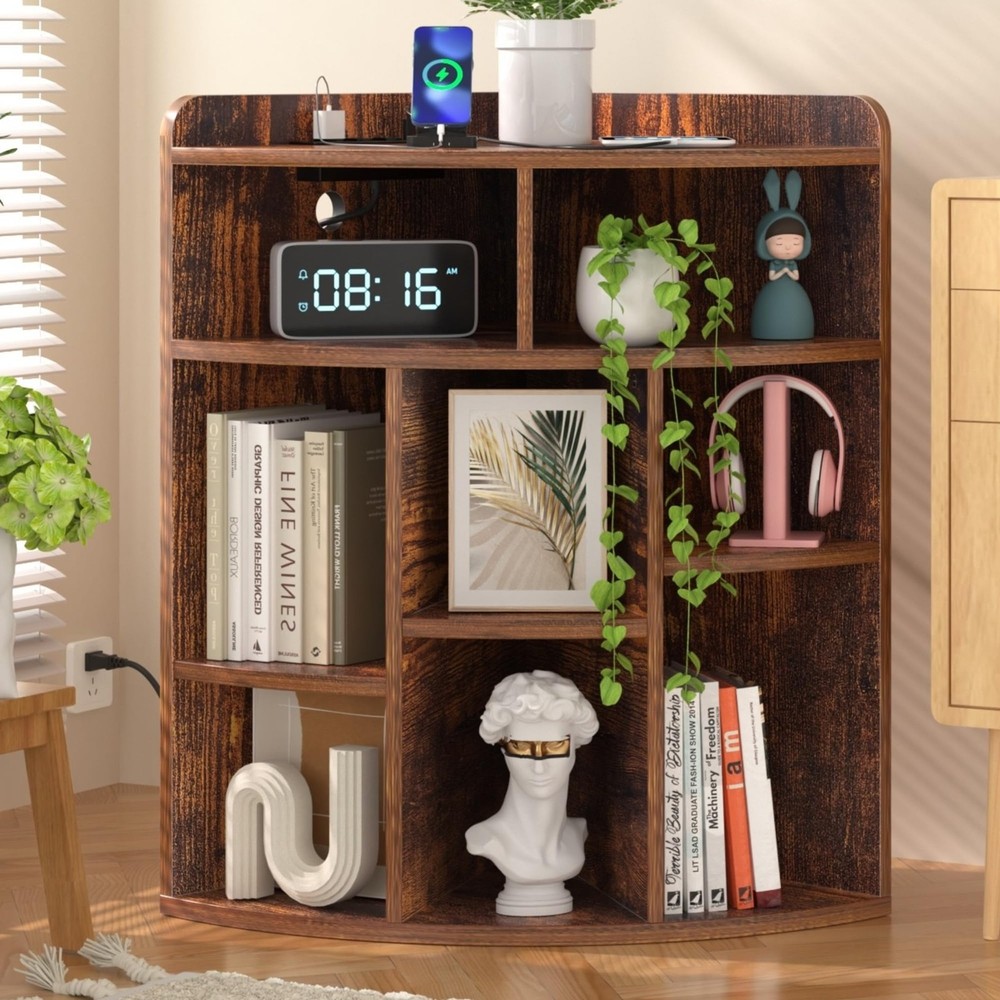 VECELO Corner Cube Shelf with USB Ports & Outlets for Modern Toy Storage