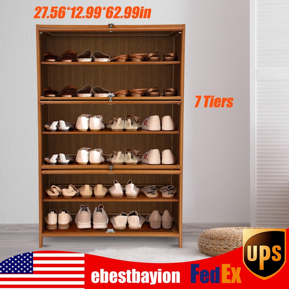 6-Tier Bamboo Shoe Cabinet with Flip-Up Doors 32 Inch Entryway Storage
