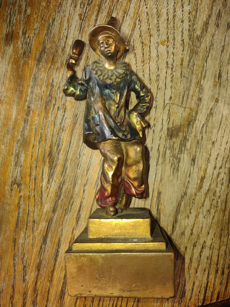 Antique Bronze PB Signed Triangle Statue Art Deco Bookend Stunning Colored