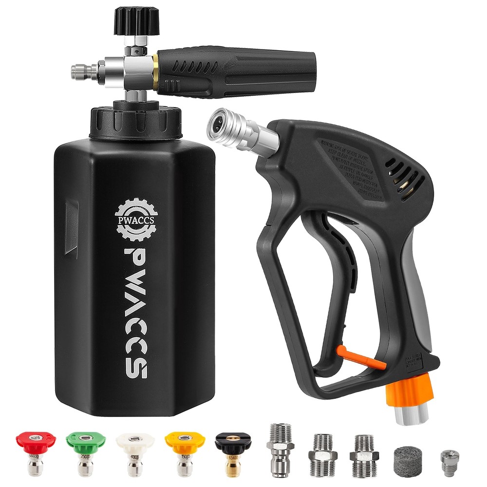 PWACCS Short Pressure Washer Gun with Foam Cannon and Spray Nozzle