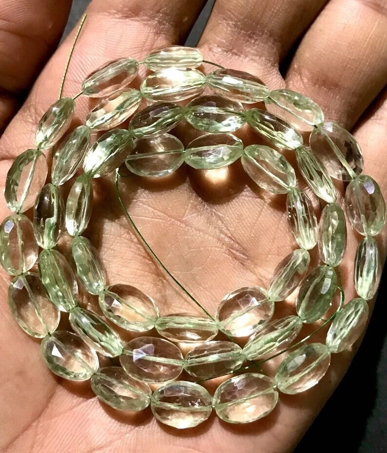8x11mm Green Amethyst Faceted Oval Beads 16 Inch Gemstone Necklace