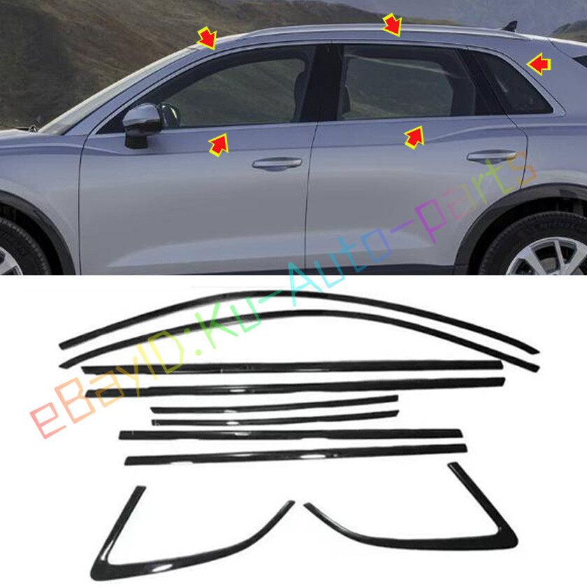 FOR Audi Q3 2019-2022 2023 steel black Windows Sill Molding Strip Trim 10PCS