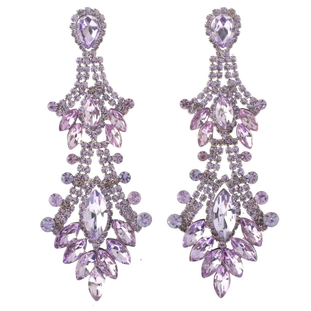 Silver Tone Metal Crystal Rhinestone Drop Post Earrings ESE7880-LAV