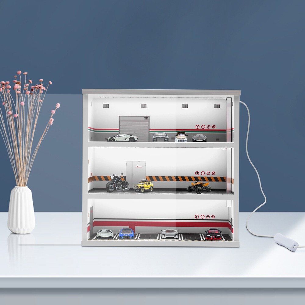 Diorama 1/64 Model Car Parking Lot LED Light Display Scenery Garage Collection