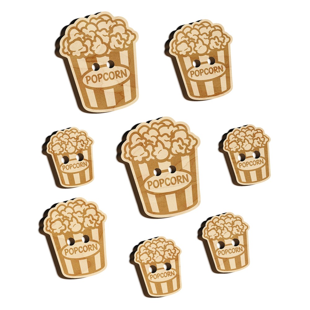 Big Bucket of Popcorn Movie Theater Wood Buttons for Sewing Knitting DIY Craft
