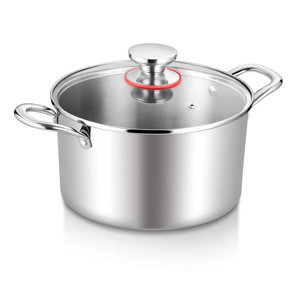 4.5 Quart Stainless Steel Tri-Ply Stock Pot with See-Through Lid for Pasta Soup Cooking