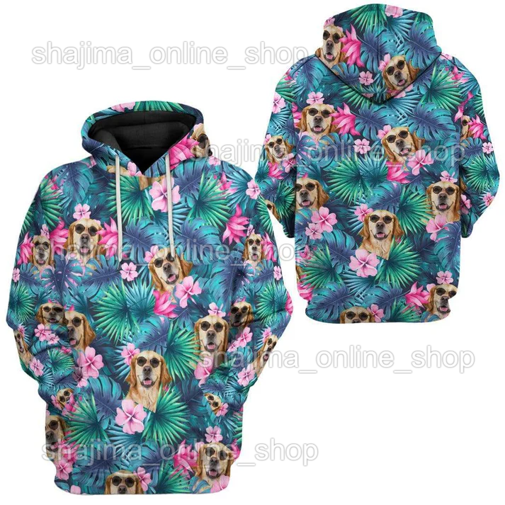 Golden Retriver Dog Tropical All Over Print Hoodie, Gift Dog Lover