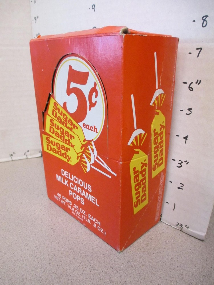 1970s SUGAR DADDY Holloway 5 cent sucker candy bar wrapper display box