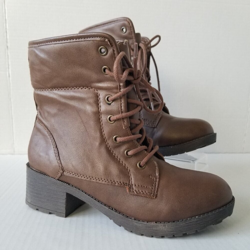 Rock & Candy Sprancie Lace Up Bootie Y2K Chunky Brown Block Heel Grunge Size 6.5