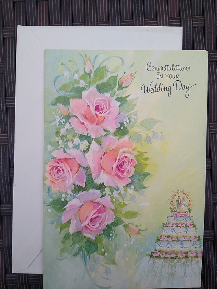 Vintage Wedding Greeting Card Congratulations Bride & Groom Bible Verse Inside