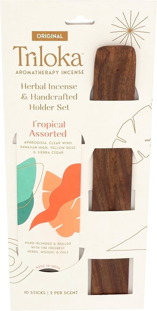 Triloka Aromatherapy Herbal Incense Set with Handcrafted Holder in Tropical Scents