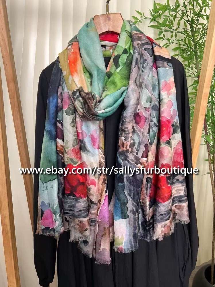 Sallys Soft Cashmere Floral Print Ring Scarf Wrap Shawl 200x100cm