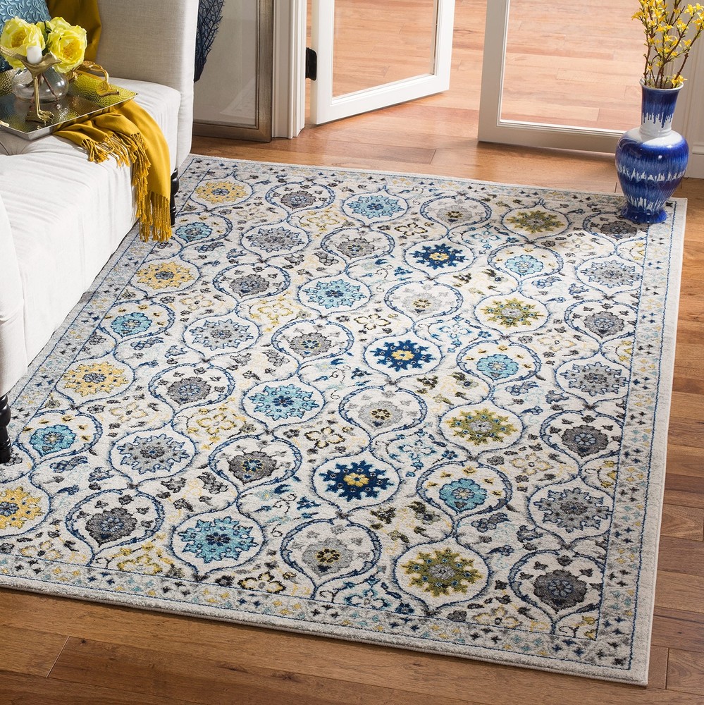 Evoke Collection 4x6 Ivory Blue EVK210C Non-Shedding Area Rug for Living Room Bedroom