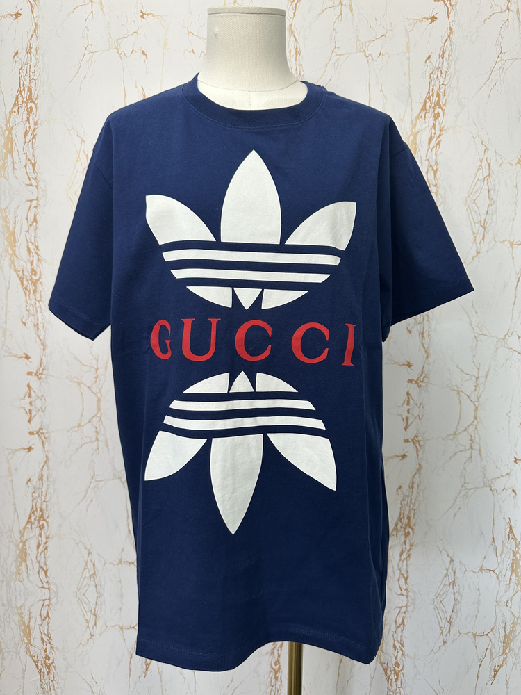 GUCCI x ADIDAS Trefoil Navy Blue T-Shirt in XS