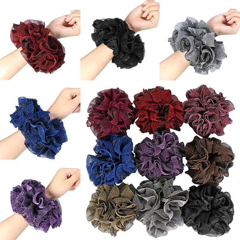 Pleated Lace Beaded Scrunchie with Ruffle Details for Stylish Hair Accessories
