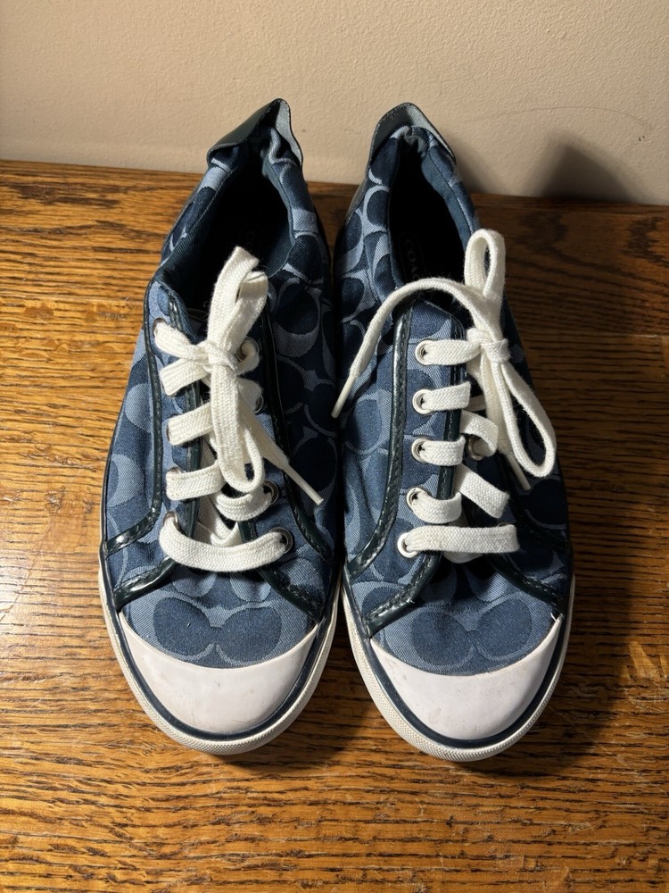 Women’s Coach Barrett Sz 7.5B Blue Canvas Low Top Sneaker, lace up
