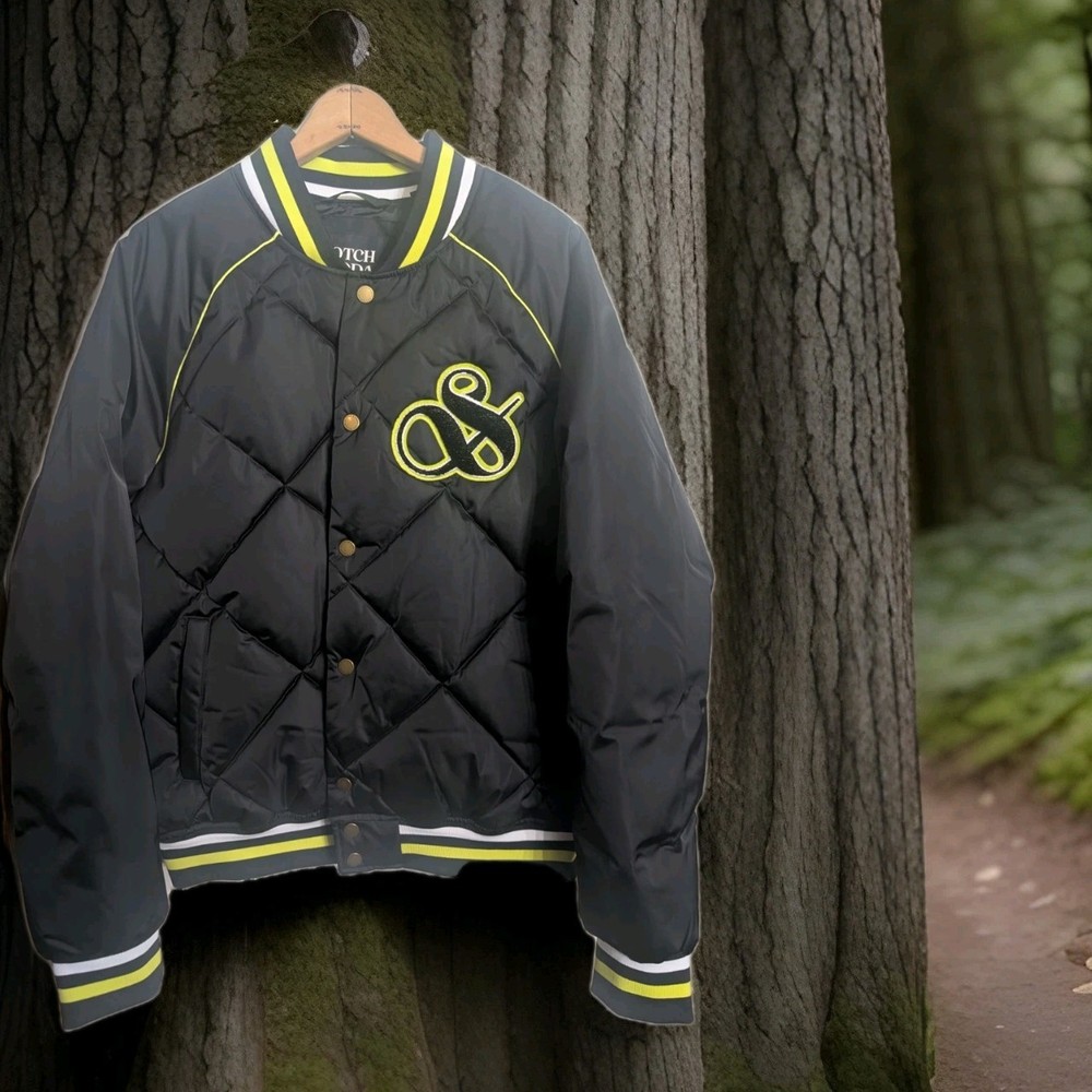 Scotch & Soda Quilted Varsity Jacket Water Repellent Black Green New Medium