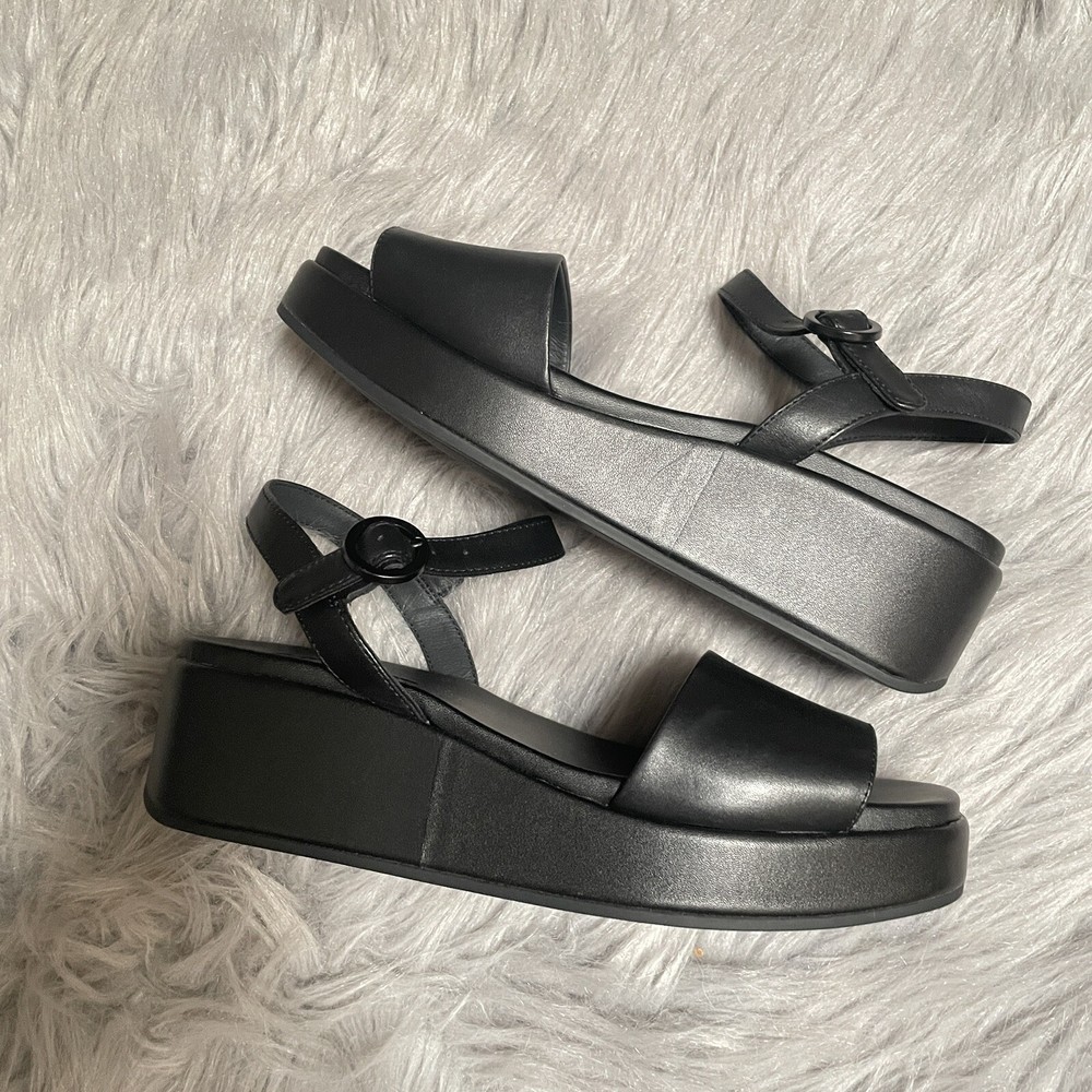 Camper Misia Women's Size 39/8.5 Black Leather 2-Strap Platform Sandals Shoes