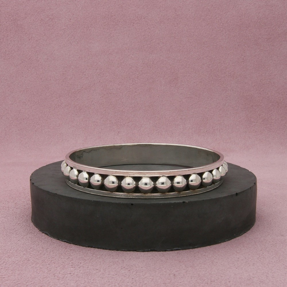 Taxco Mexico vintage sterling silver beaded stack bangle bracelet 7.5 inches