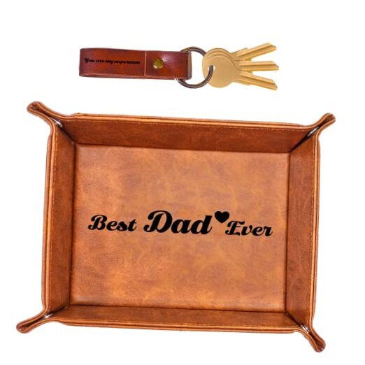 Best Ever PU Leather Tray and Keychain, Gifts for Fathers Day, Unique Dad