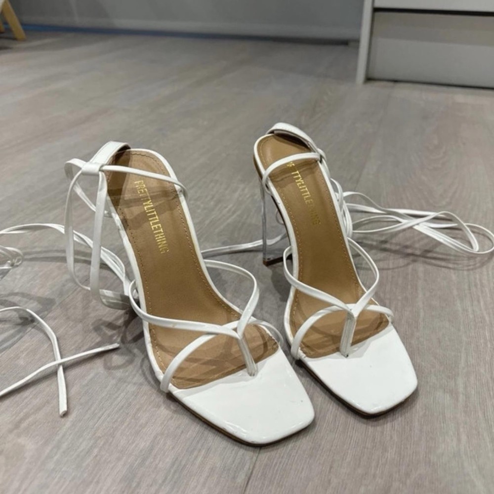 White PLT lace up heels size 6, very good condition worn twice