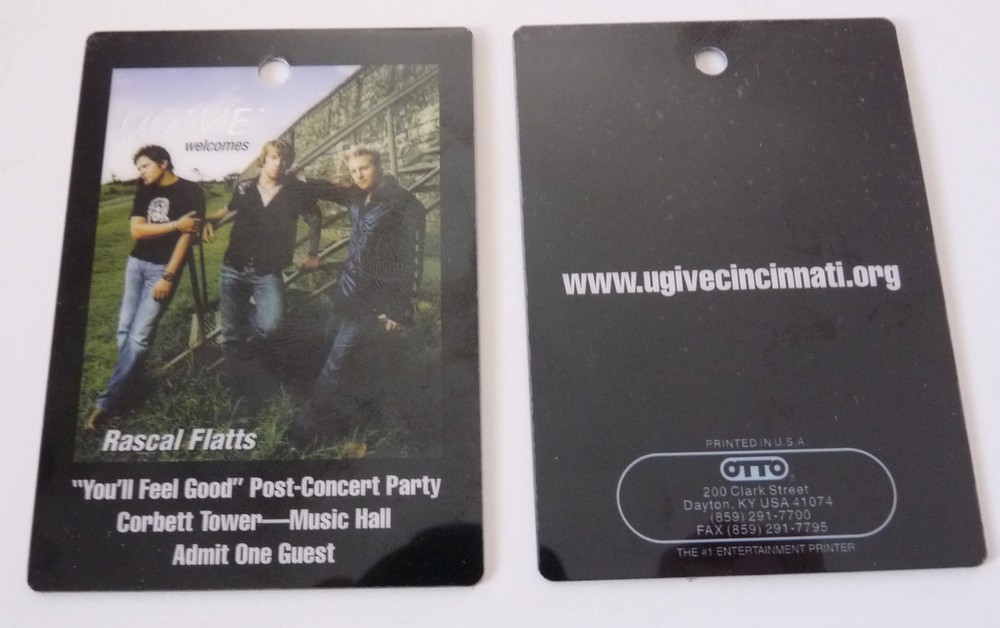 Rascal Flatts Post Concert Party Tour Backstage Laminate Pass D12