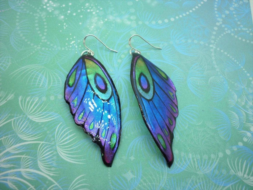 Blue Purple Green Butterfly Wing Fairy Earrings Fun Gift for Her