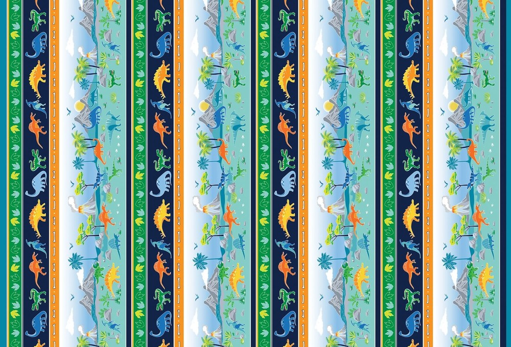 Glow-o-Saurus Dinosaur Stripe Blue Green Animal Fabric by Benartex YARD