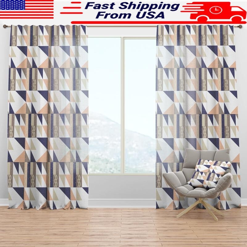 Geometric Curtain Panel Machine Washable Semi Sheer Fade Resistant Bedroom Decor