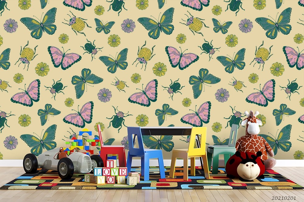 3D Flower Butterfly Beetle Pattern Wall Murals Wallpaper Murals Wall Sticker