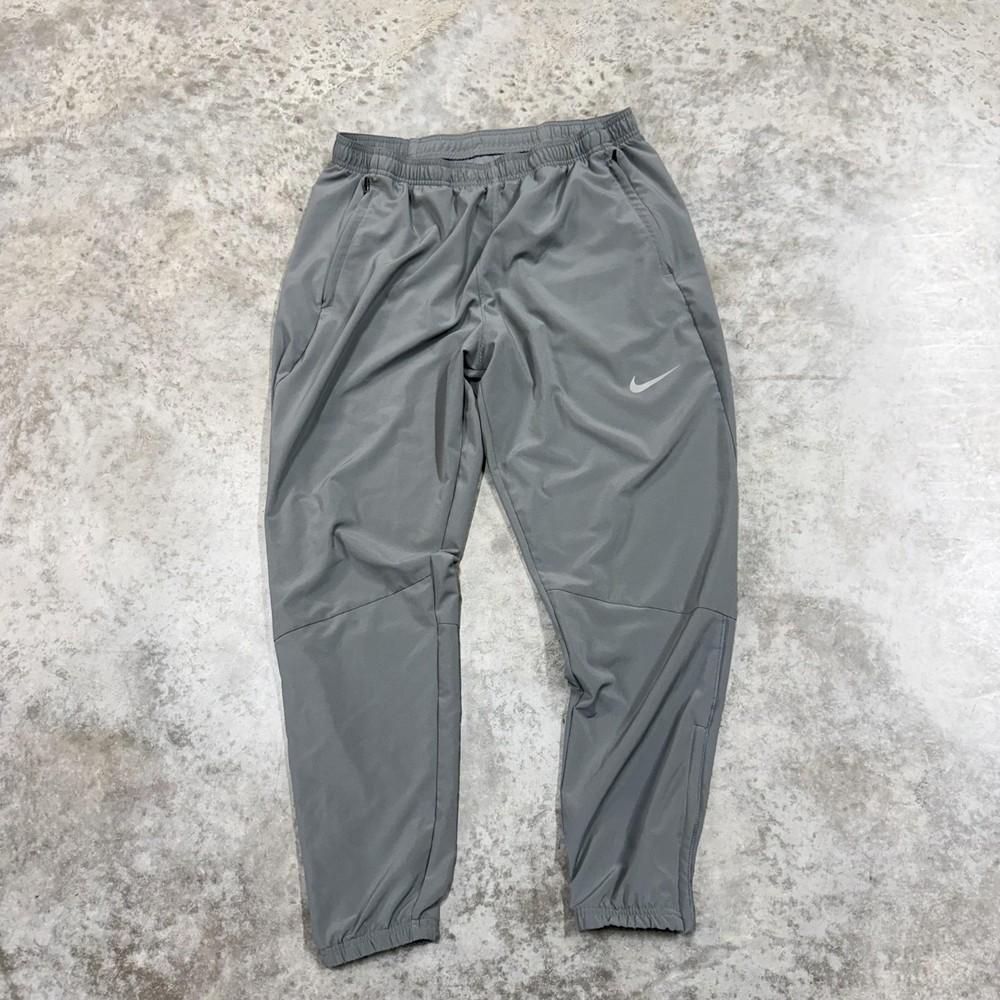 Nike Dri-FIT Track Pants Mens Large Gray Woven Elastic Waist Zip Pocket Running