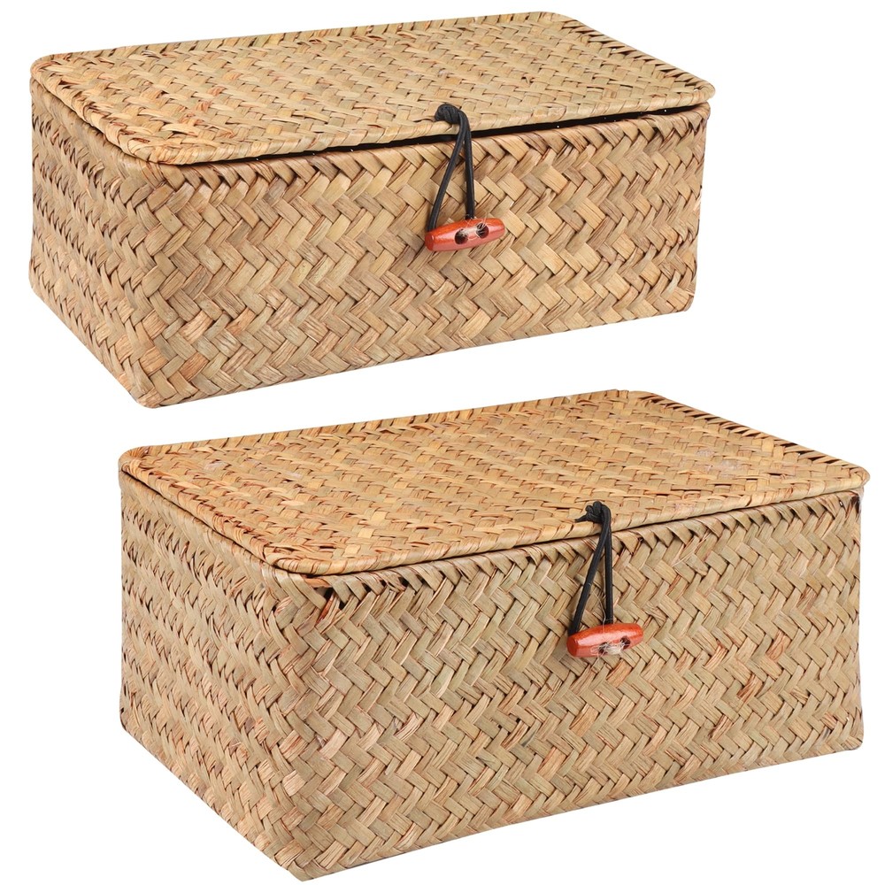 Wicker Shelf Baskets with Lid,Handwoven Seagrass Basket for Storage Basket Bi...