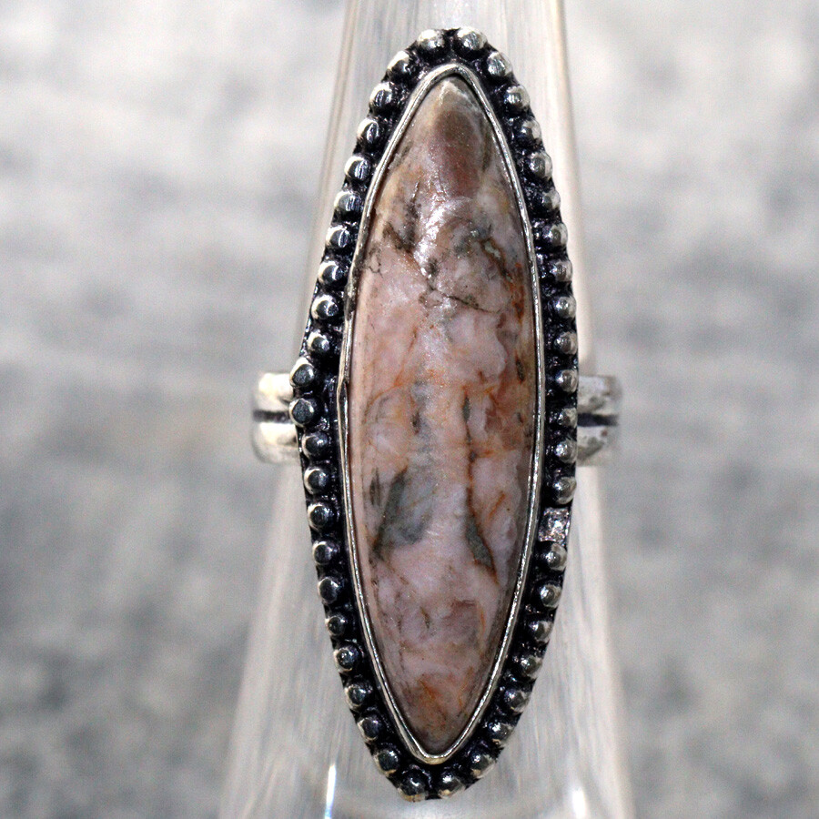 Handmade 925 Silver Plated Rhodochrosite Ethnic Ring Size US 5.5 JW Jewelry