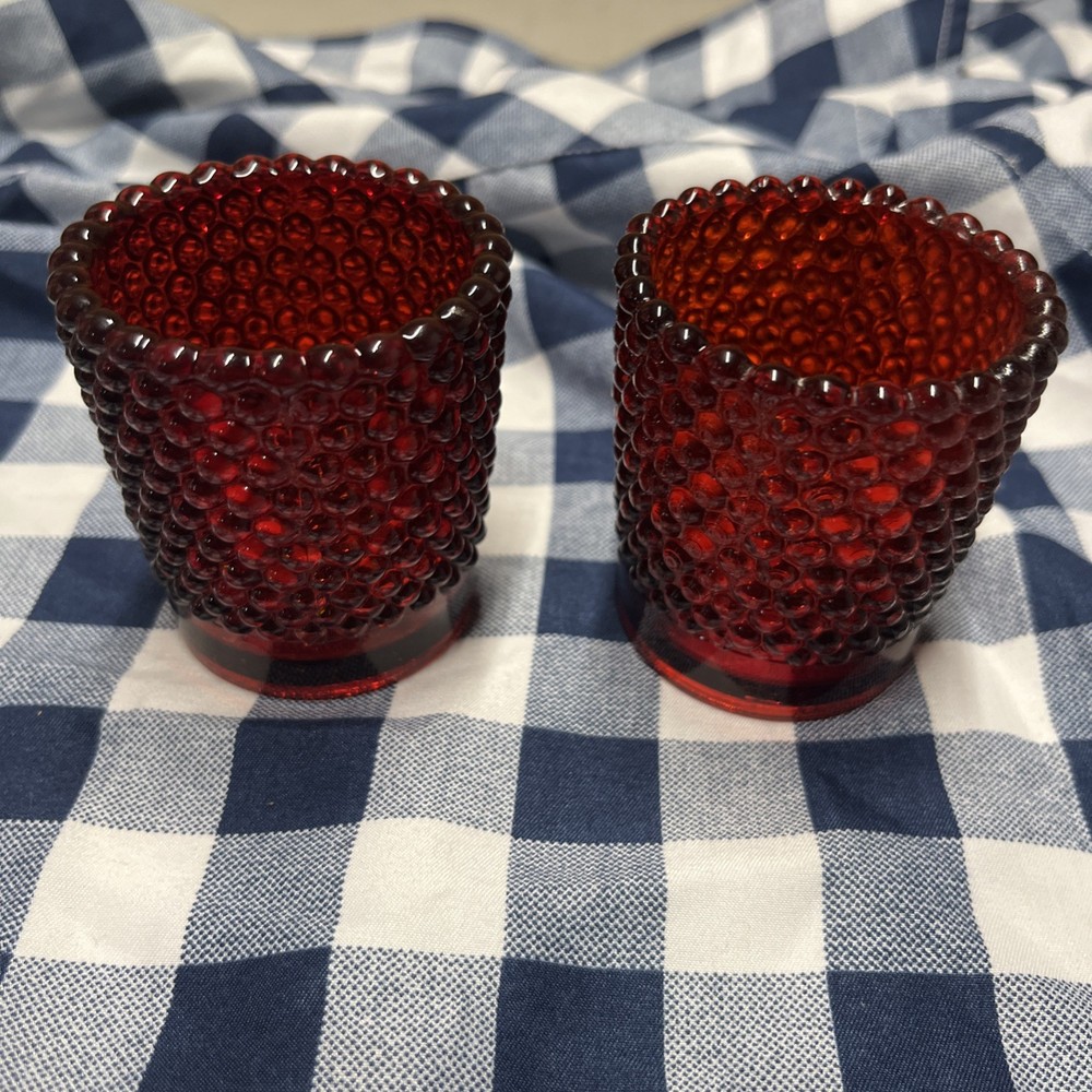 Vintage Ruby Red Hobnail Glass Votive Candle Holder Patented 1939 Excellent Condition