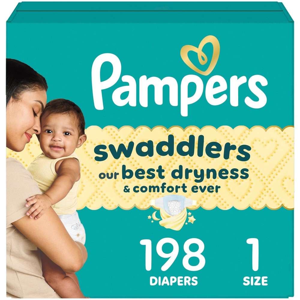 Swaddlers Diapers Size 1 (8-14 lbs) 198 Count Absorbent Skin Safe Disposable