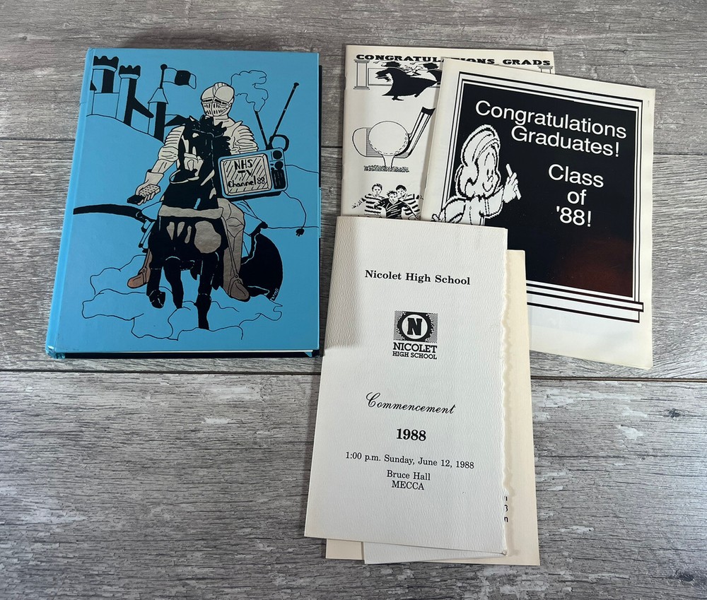 Nicolet High School Yearbook 1988 Glendale, Wisconsin & Graduation Pamphlets