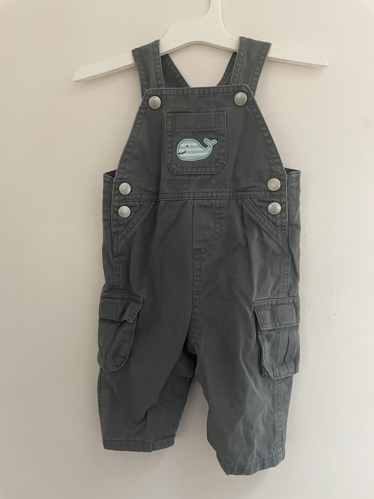 Carter's Baby Boys Cute Striped Whale 100% Cotton Snap Button Overalls Gray 6M