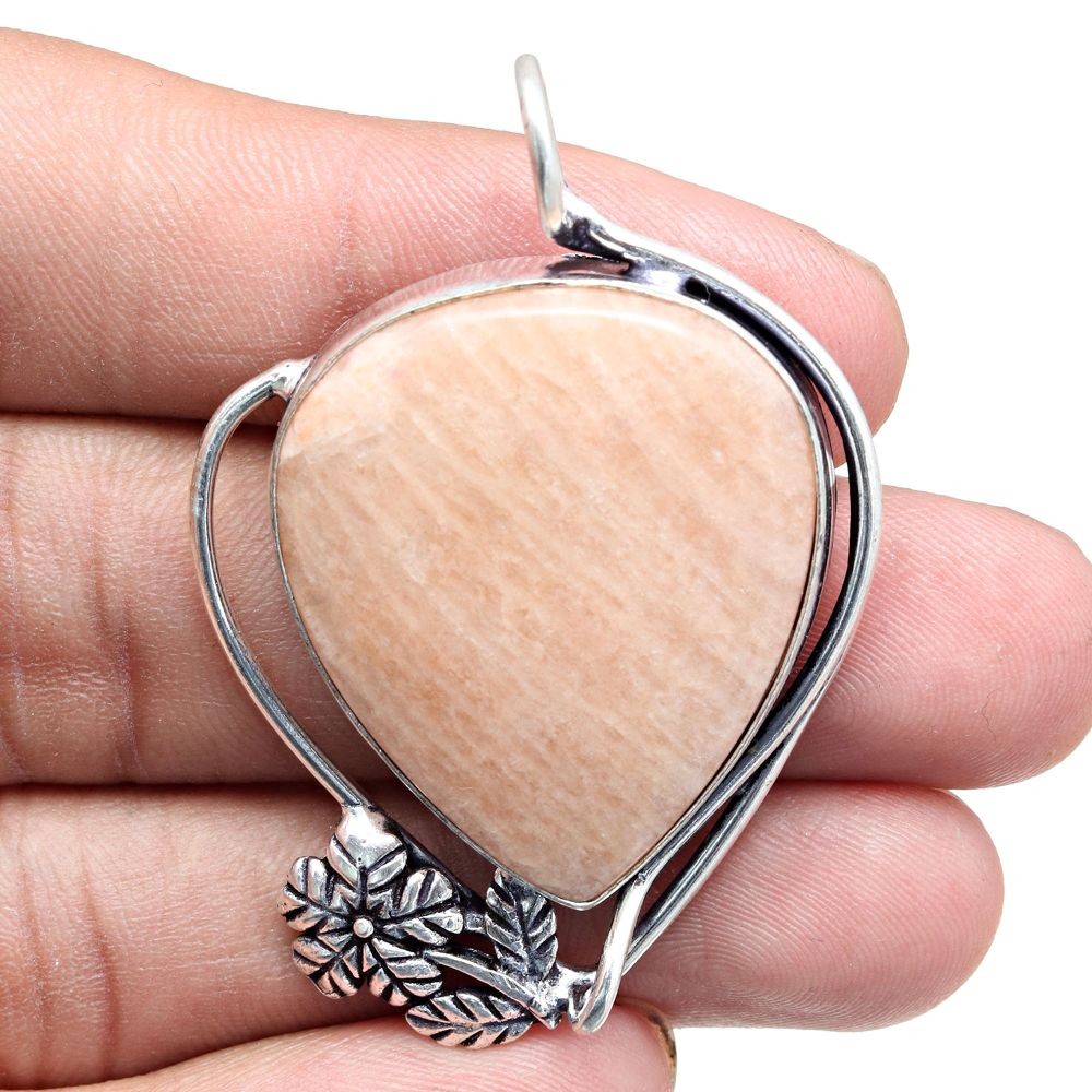 Amazonite Silver Pendant Necklace 2 Inch Gemstone Gift for Women