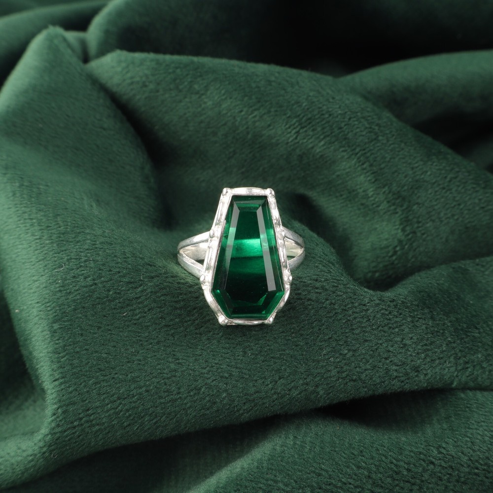 Natural Green Emerald Faceted Band Ring in 925 Sterling Silver - All US Sizes