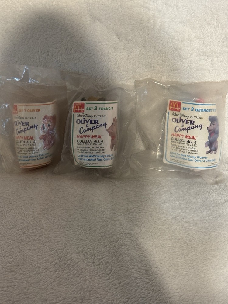 Vintage 1988 McDonald's Happy Meal Toys From Disney's Oliver & Company Set Of 3
