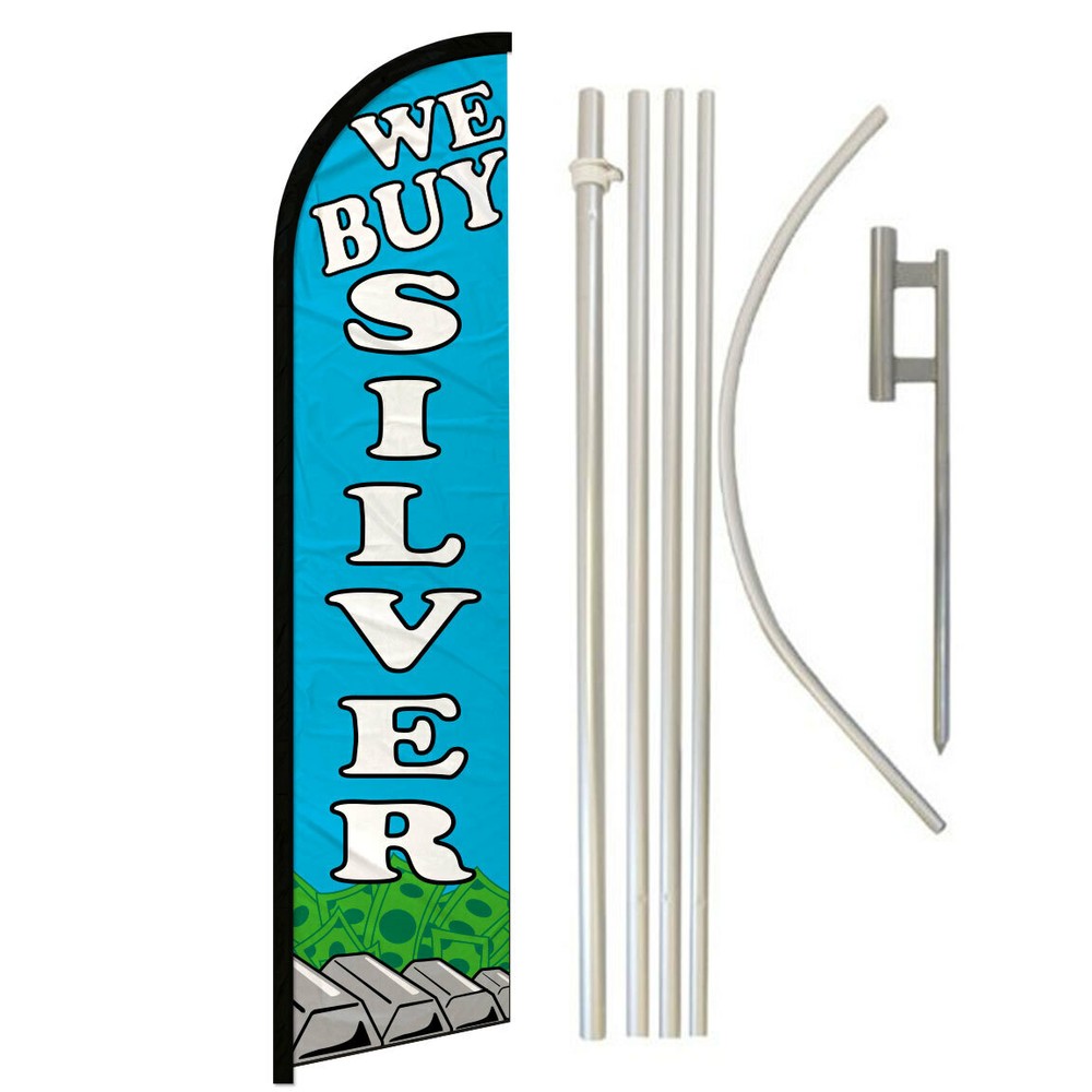We Buy Silver Full Curve Windless Swooper Flag and Pole Kit Jewelry for Stylish Outdoor Decor or Collectibles