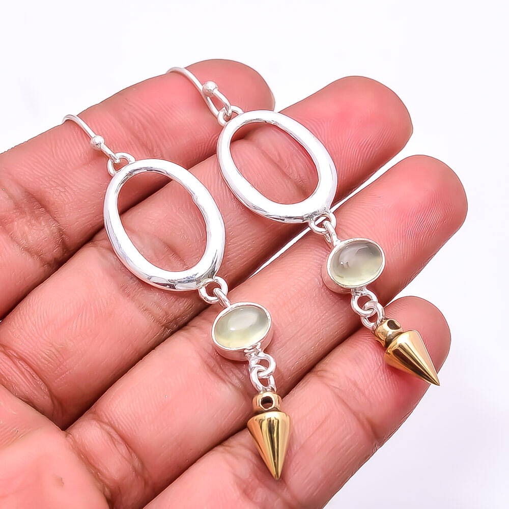 Prehnite 925 Sterling Silver Two Tone Arrow Head Earring 2.73