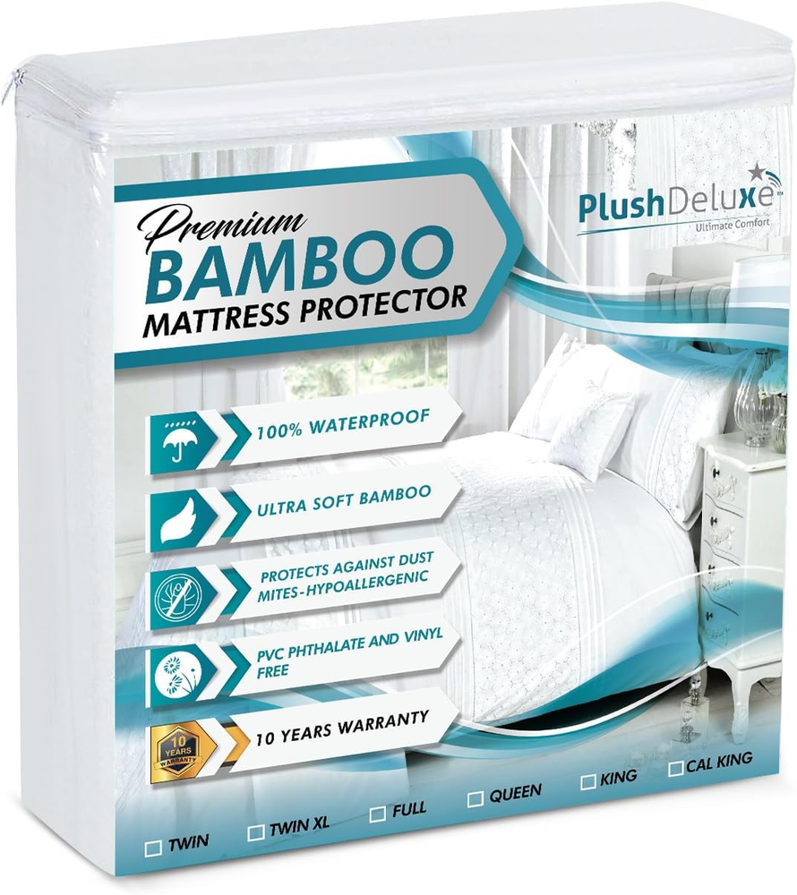 Premium Bamboo Mattress Protector – Queen Size, Waterproof, & Ultra Soft Breatha