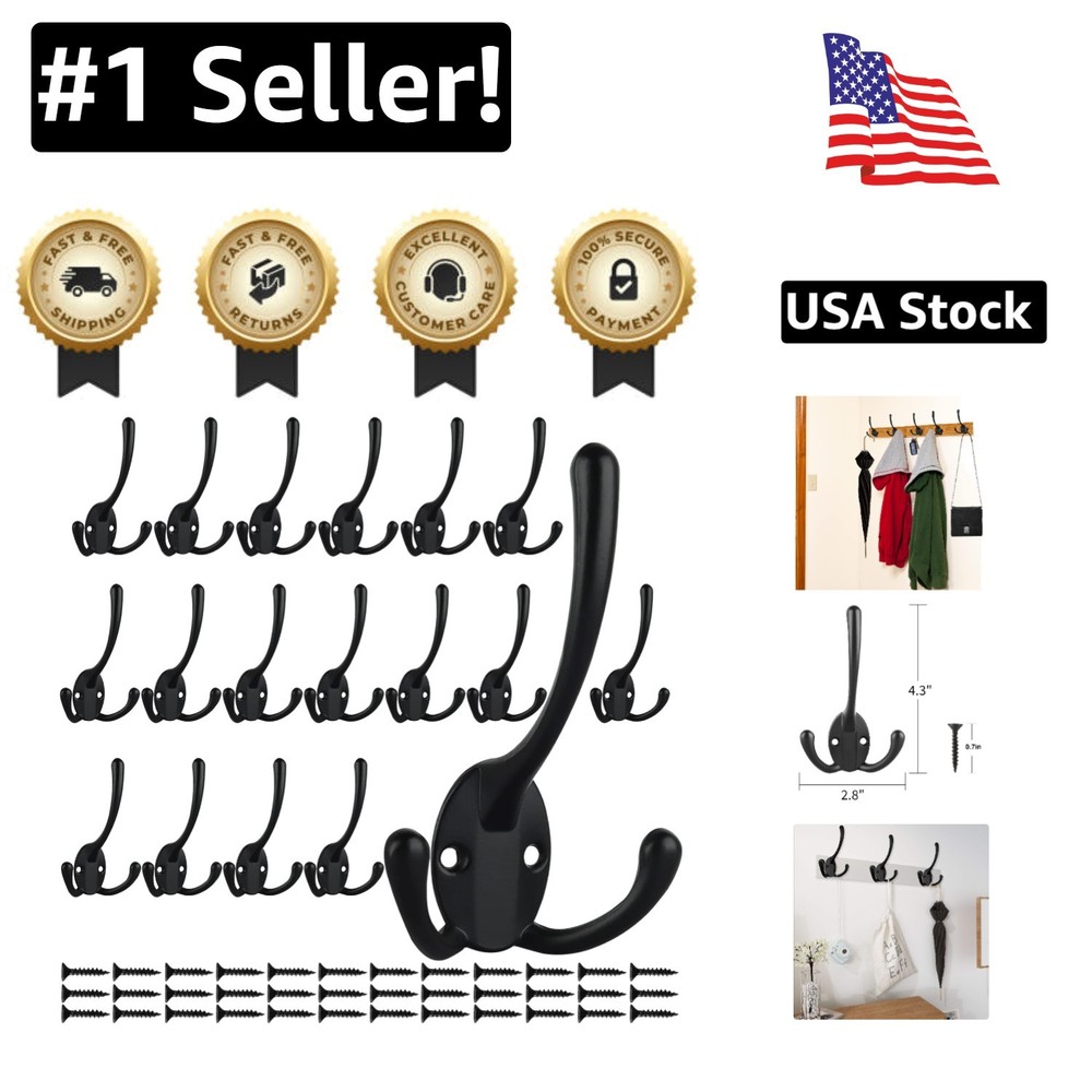 18 Pack Heavy Duty Coat Hooks with Screws – Easy Install & Versatile Use