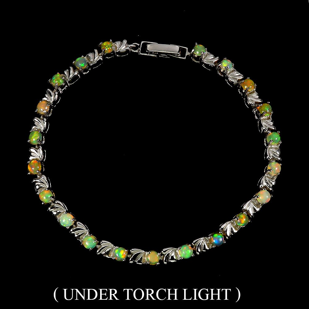 925 Sterling Silver Fire Opal Bracelet 3mm Gemstone 8 Inch Jewelry